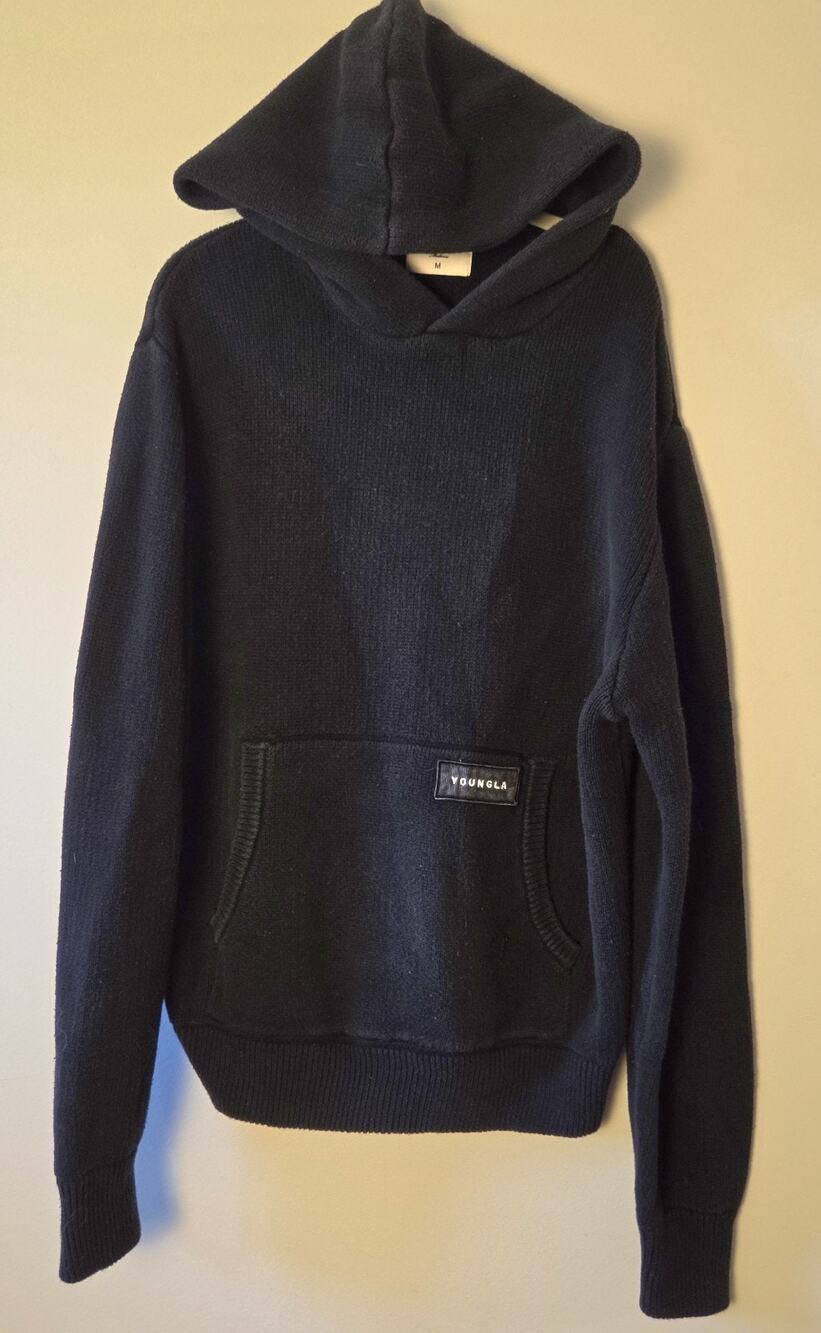 YoungLA 547 Mojave Knitted Hoodie Men's Large Gray Heavyweight Knit Pullover